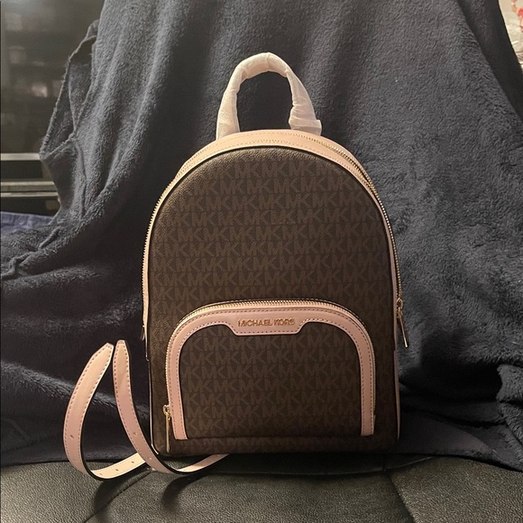 Michael Kors Dark Brown and Light Pink Backpack - Picture 1 of 6